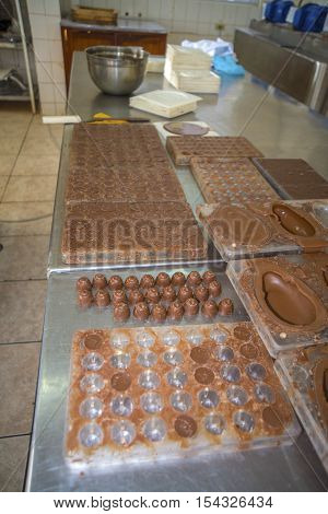 Fresh chocolate inside of a chocolate factory and store, in the outskirts of Guaranda, Bolivar Province, in Ecuador