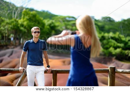Young Couple Sightseeing Chamarel Coloured Earths