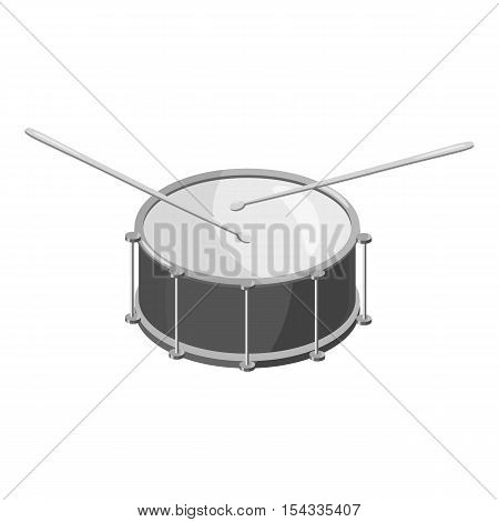 Drum with sticks icon. Gray monochrome illustration of drum with sticks vector icon for web