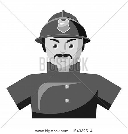 Fireman icon. Gray monochrome illustration of fireman vector icon for web