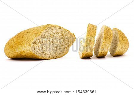 Bread slices on a white background closeup