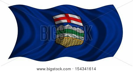 Albertan provincial official flag symbol. Canada banner and background. Canadian AB patriotic element. Flag of the Canadian province of Alberta wavy isolated on white fabric texture 3D illustration