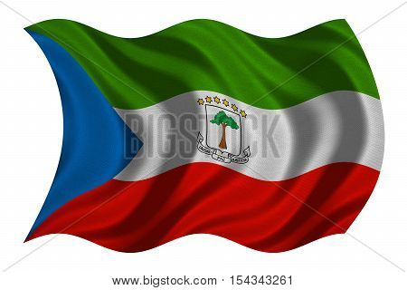 Equatorial Guinean national official flag. African patriotic symbol banner element background. Correct colors. Flag of Equatorial Guinea wavy isolated on white real fabric texture 3D illustration