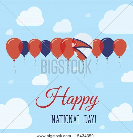 Nepal National Day Flat Patriotic Poster. Row Of Balloons In Colors Of The Nepalese Flag. Happy Nati