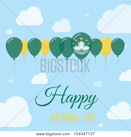 Macao National Day Flat Patriotic Poster. Row Of Balloons In Colors Of The Chinese Flag. Happy Natio