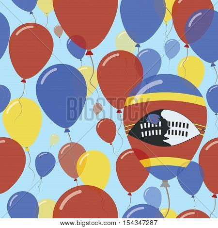 Swaziland National Day Flat Seamless Pattern. Flying Celebration Balloons In Colors Of Swazi Flag. H