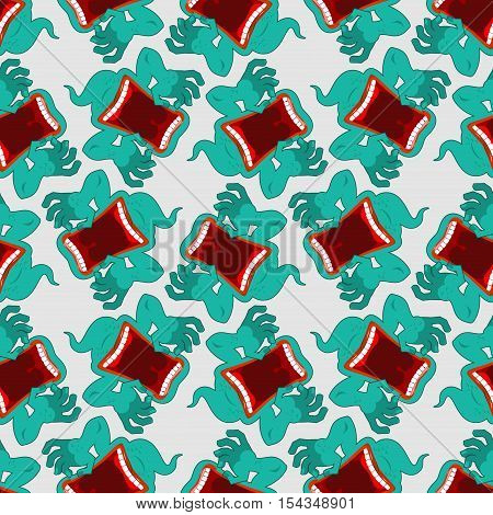 Ghost Seamless Pattern. Terrible Howling Wraith Background. Monster Scares Ornament. Spook With Open