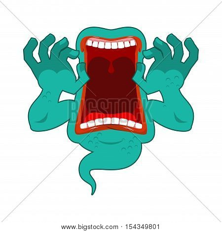 Hungry Ghost. Scary Ghost Spook. Horrible Ghost Frightening Screams. Phasing White Monster With An O