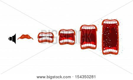 Volume Scream. Yell Level. Changes In Sound Level. Open Mouth With Tongue And Teeth. Lstage Cry.