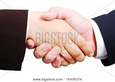 Woman shaking man's hand