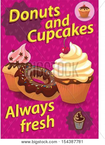donuts and cupcakes always freesh. This design can be used as a poster or brochure