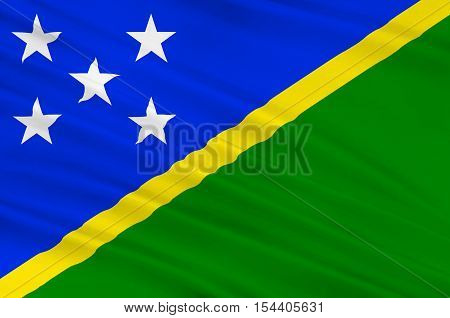Flag of Solomon Islands Honiara - Melanesia. 3d illustration
