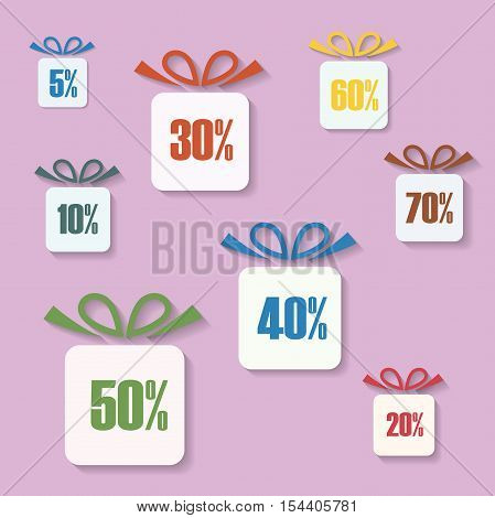 Vector discounts cover, gift and box on pink
