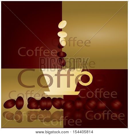 Vector coffee cup and coffee beans on white background.