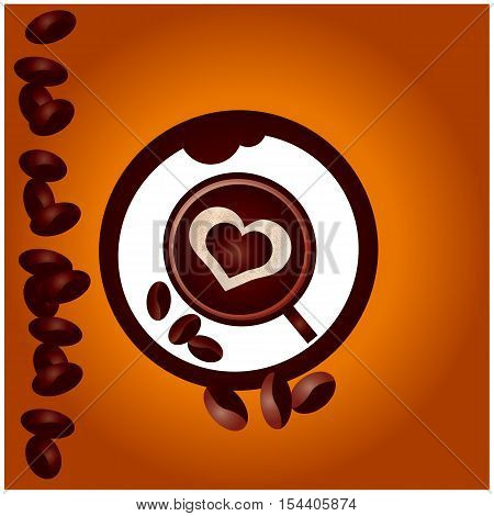 Cup of coffee vector whith orange backgraund