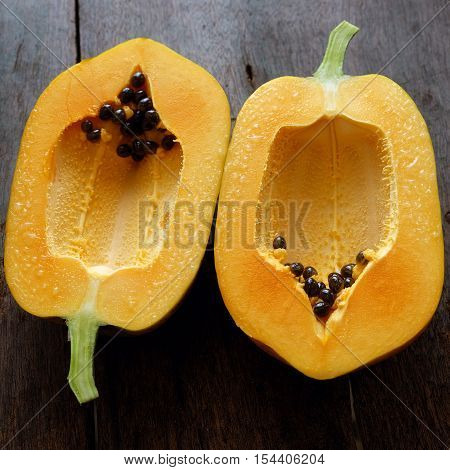 Papaya On Wooden Background, Tropical Fruit