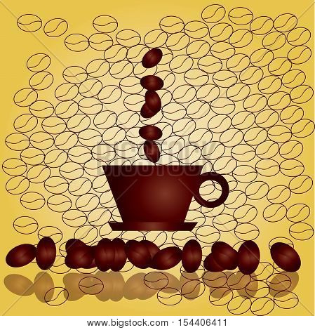 coffee background whith cup and bean on white background