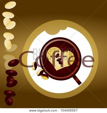 Vector coffee cup and coffee beans on white background.