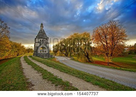 Florianikapelle in Markthof, Austria during autumn afternoon