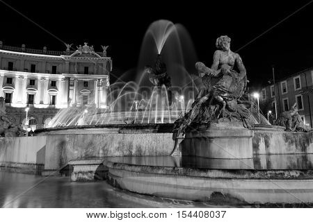 ROME Italy - 29 August 2015. Night view Piazza Esedra Rome. Italy