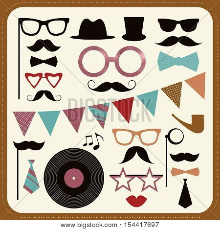 Set of retro party elements with flags glasses hats