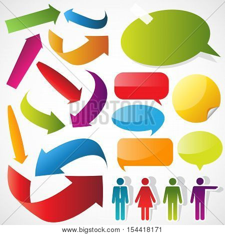 color arrows, speech bubbles and people icons