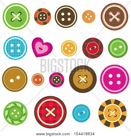 set of various sewing buttons isolated on white