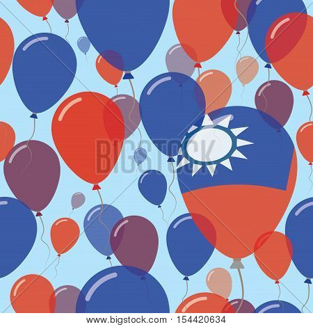 Taiwan, Republic Of China National Day Flat Seamless Pattern. Flying Celebration Balloons In Colors