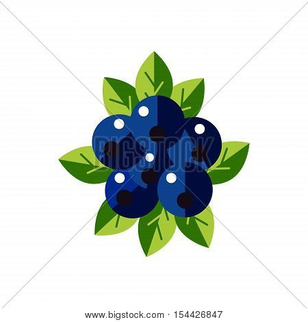 Vector Ripe blueberry icon. Flat Berries with green leaves isolated on white background