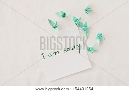 i am sorry feeling message card and folded paper bird
