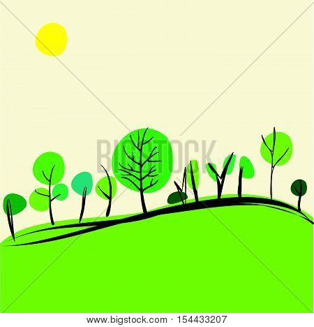 summer on hills (trees covered with green crowns)
