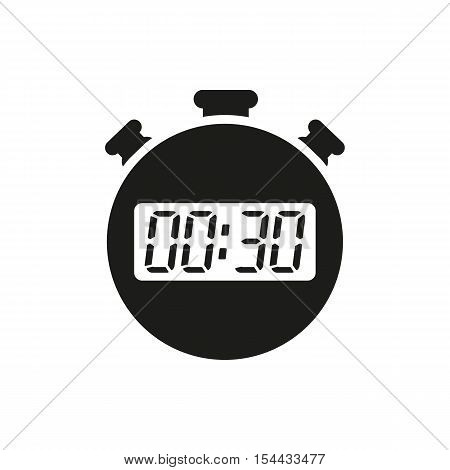 The 30 seconds, minutes stopwatch icon. Clock and watch, timer, countdown symbol. UI. Web. Logo. Sign. Flat design. App. Stock vector