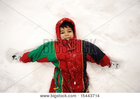 Cute kid in snow, snowtime, winter, happiness