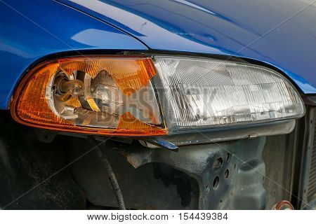 Car lamp broken  from an accident. car crash