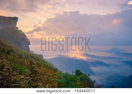 Sunrise Scene With The Peak Of Mountain And Cloudscape