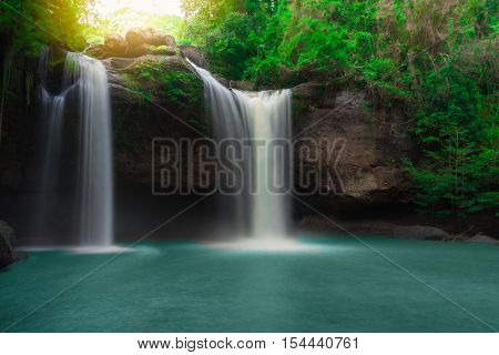 Amazing Beautiful Waterfalls In Tropical Forest At Haew Suwat Waterfall In Khao Yai National Park, T