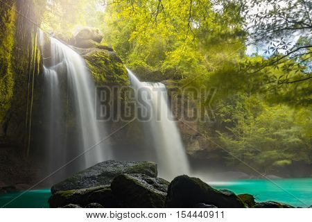 Amazing Beautiful Waterfalls In Autumn Forest At Haew Suwat Waterfall In Khao Yai National Park, Tha
