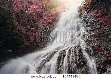 Amazing Beautiful Waterfalls In Autumn Forest At Sarika Waterfall In Nakhonnayok, Thailand.