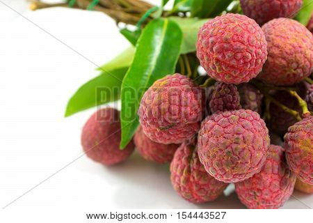 Close up Of Fresh lychees on white background.