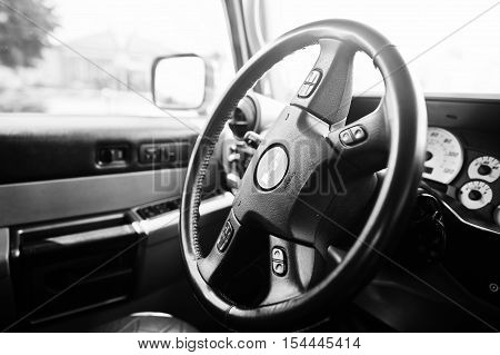 Hai, Ukraine - October 20, 2016: Hummer H2 Steeering Wheel
