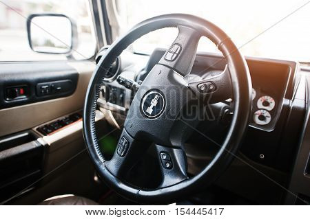 Hai, Ukraine - October 20, 2016: Hummer H2 Steeering Wheel