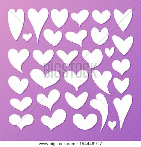 Hearts vector set on a lilac background