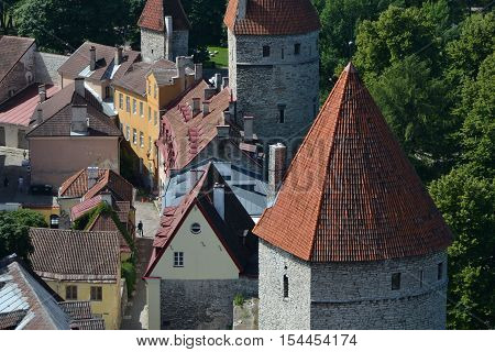 Red & brown tiled roofs of old town Tallinn