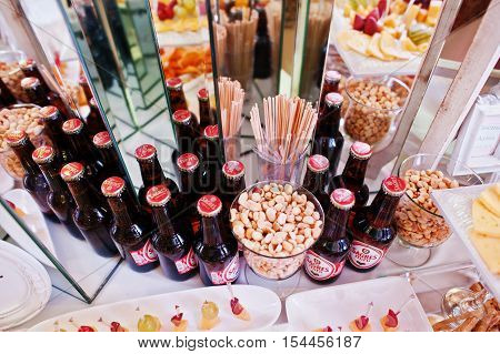 Hai, Ukraine - October 25, 2016: Sagres Mini Beer Bottles, Best Selling Portuguese Beers