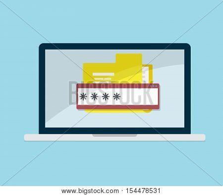 document folder on laptop locked with password data security flat design vector illustration