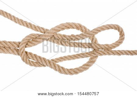 Reef knot isolated on white background. Nautical rope knot.