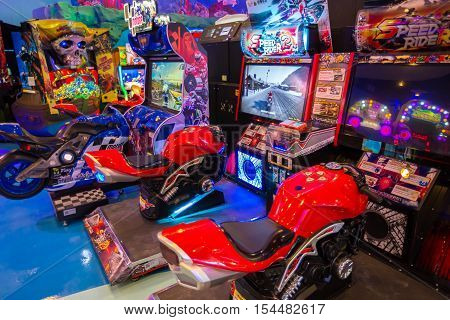 BANGKOK, THAILAND - OCTOBER 1, 2016 : game machines at the Hero city at the MBK Center, a shopping mall. Bangkok is one of the worlds top tourist destination cities.