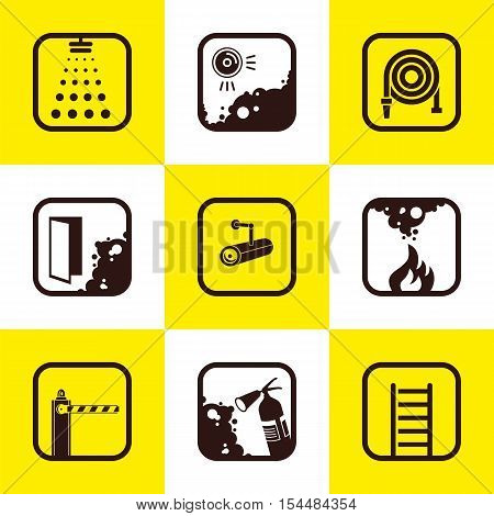 Fire services icons ( Set of 9 Quality icons ). Fire fighter and emergency rescue icons set vector illustration for mobile web and applications.