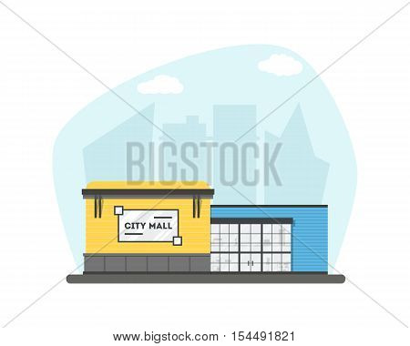Flat Supermarket On City Background