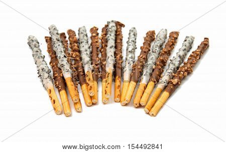 Pepero Chocolate stick cookie dessert white background